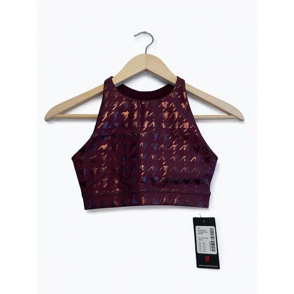 Peloton High Neck Racerback Sports Bra Size XS Houndstooth Purple Shine NEW - Picture 1 of 7
